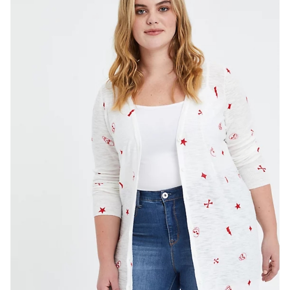 Torrid Button Front White Cardigan Sweater With Mystic Icons Size 4x